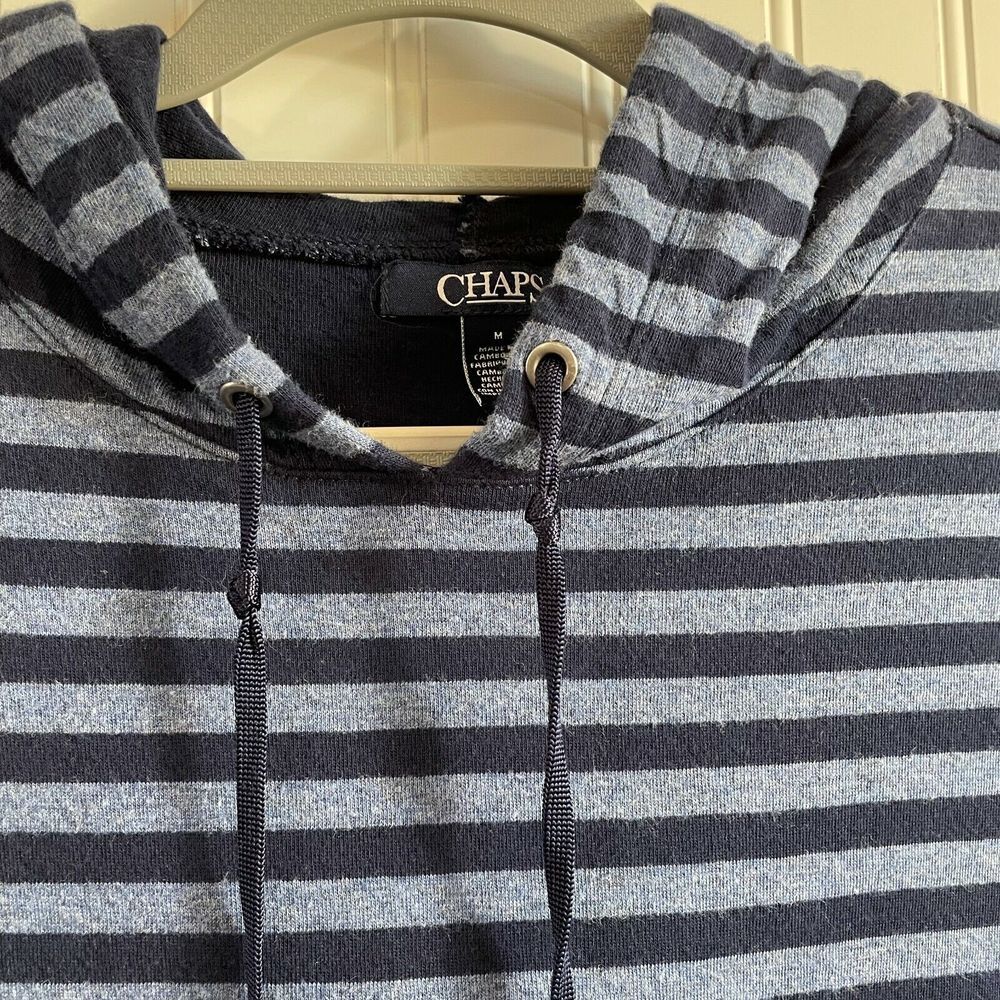 Chaps Shirt Womens Medium Blue Stripe‎ Kangaroo Pocket Hoodie Sweater Goprcore - Picture 3 of 7